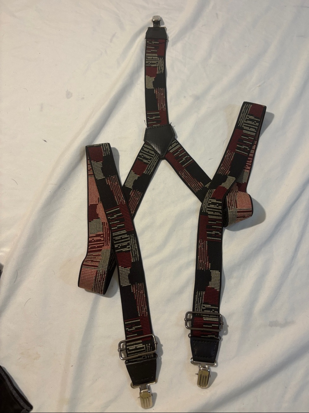 Classic Elastic Suspenders in Black & Burgundy grandpa geometric fun J1